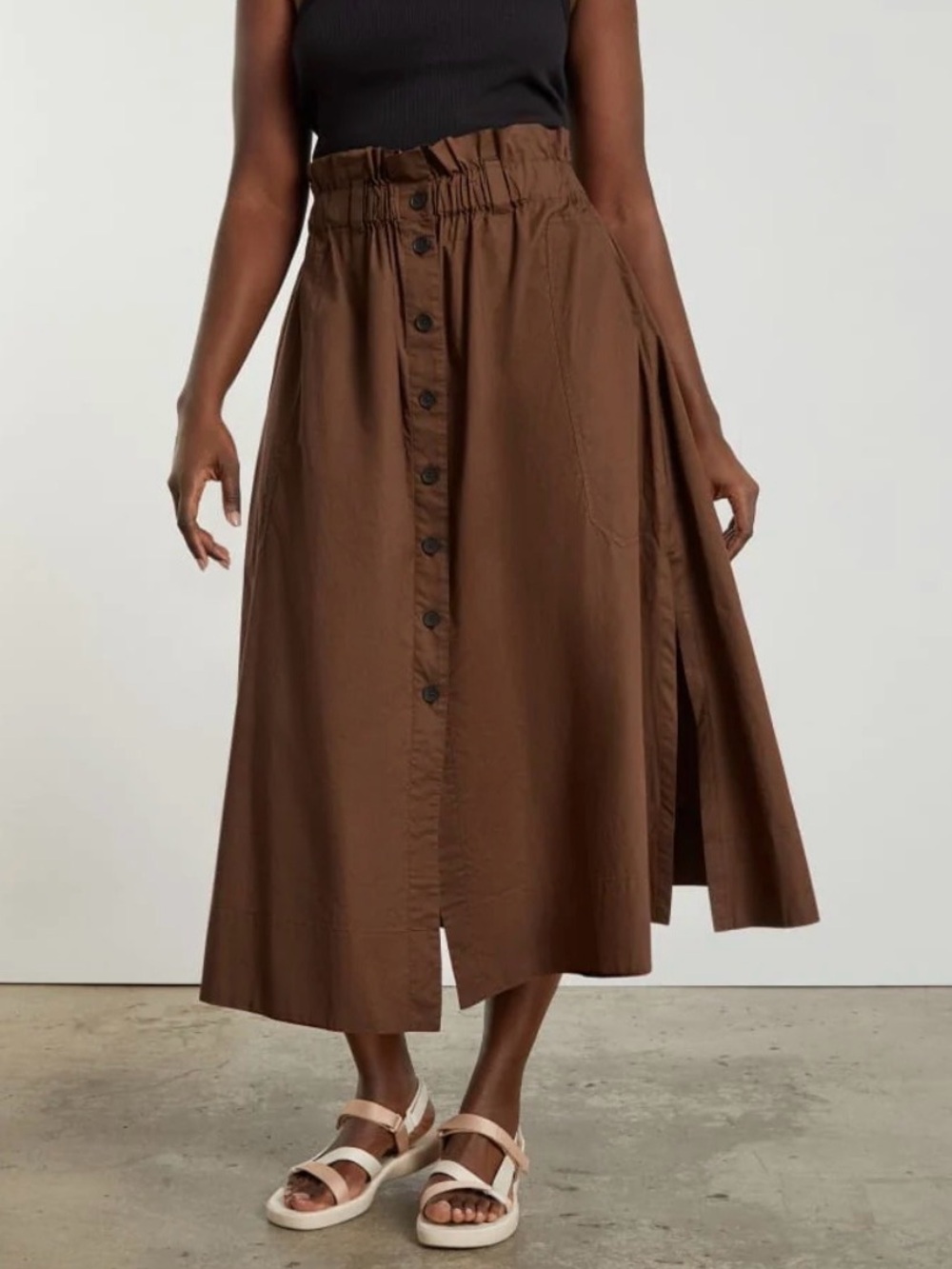 Everlane The Easy Button-Front Paperbag Waist Midi Skirt - Brown Rust Size M